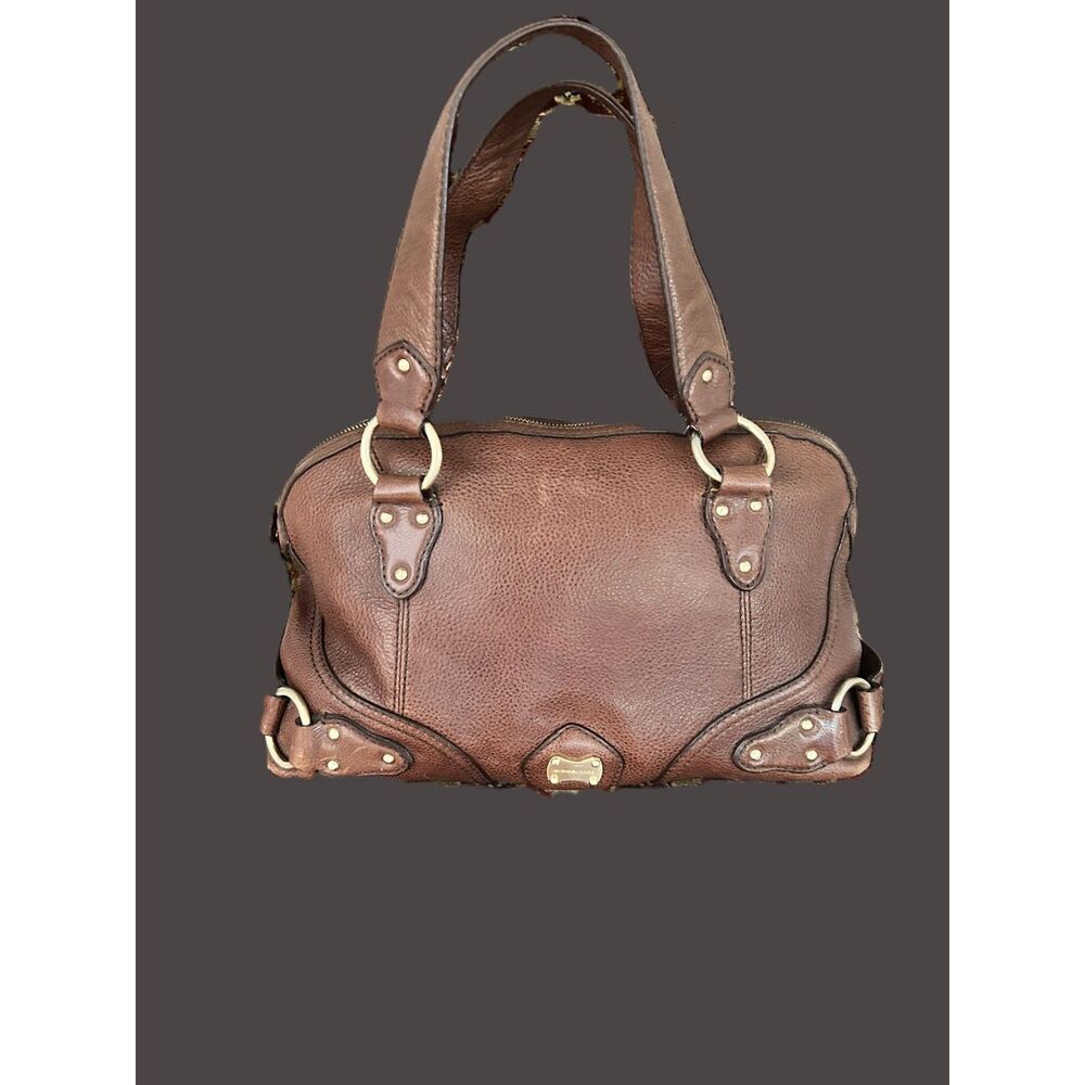 Michael Kors brown pebble leather shoulder bag purse zipper closure